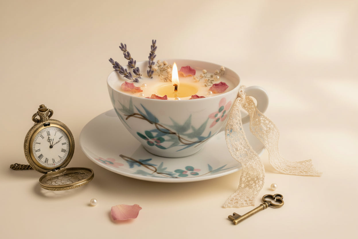 Candela Botanica in Tazza Vintage